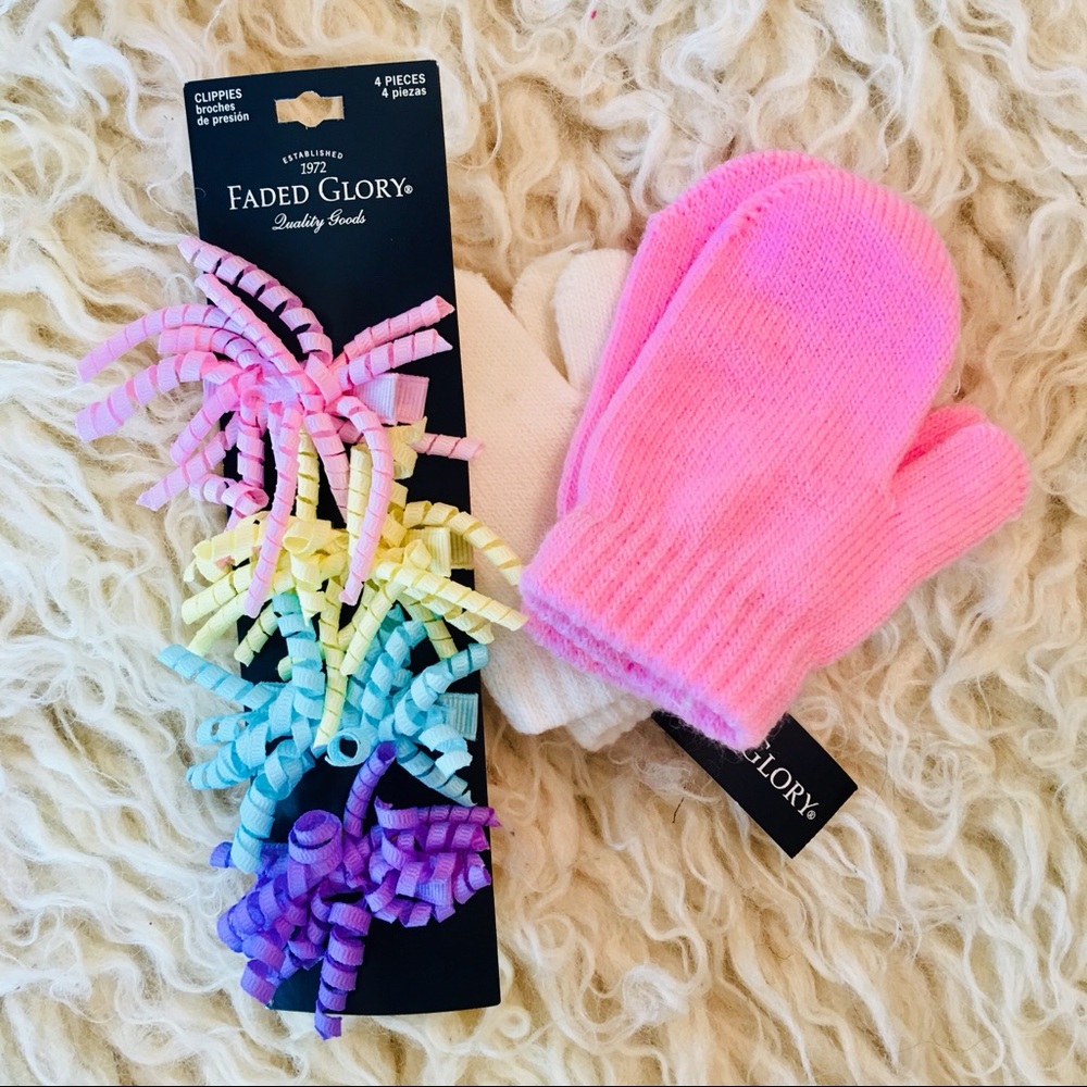 🎀 Hair Bow CLIPPIES + “WINTER WHITE” MITTENS Set